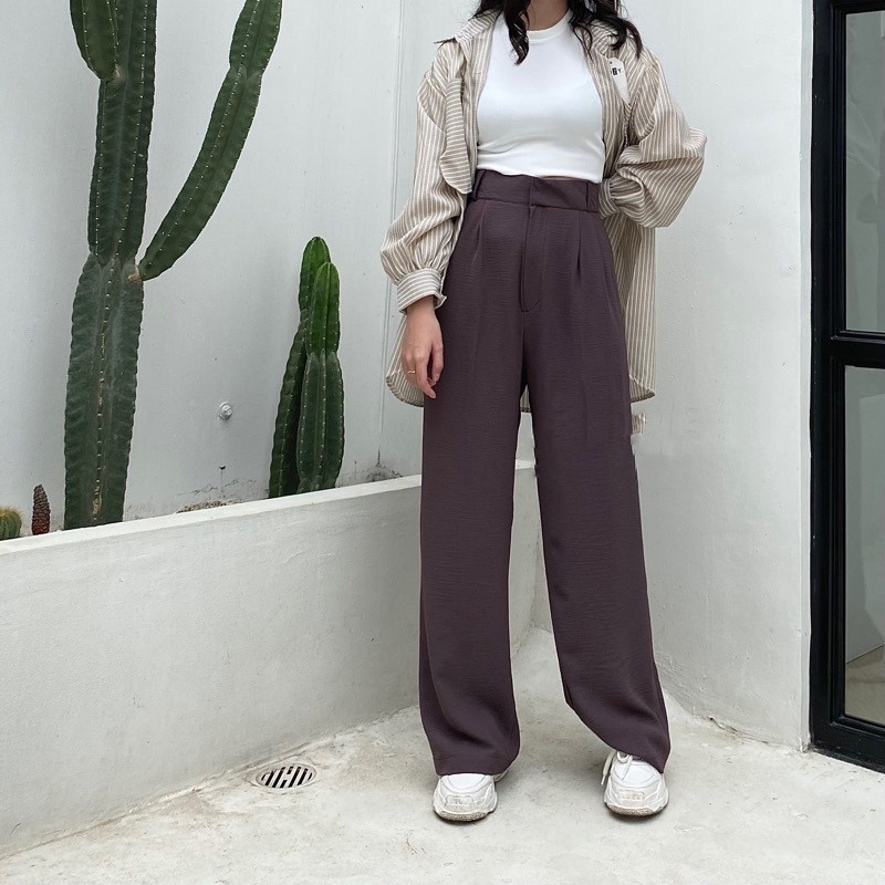 HAWARI FASHION - LOOSE PANTS - CELANA KULOT CRINKLE HIGHWAIST WANITA CULLOTE PANT - KULOT TERBARU 2023 - HIGHWAIST PANTS - KULOT CRINKLE PREMIUM - WIDE LEG PANTS - CULLOTE HIGHWAIST – HIGHWAIST- CELANA KULOT – CULLOTE - KULOT - CELANA WANITA KEKINIAN