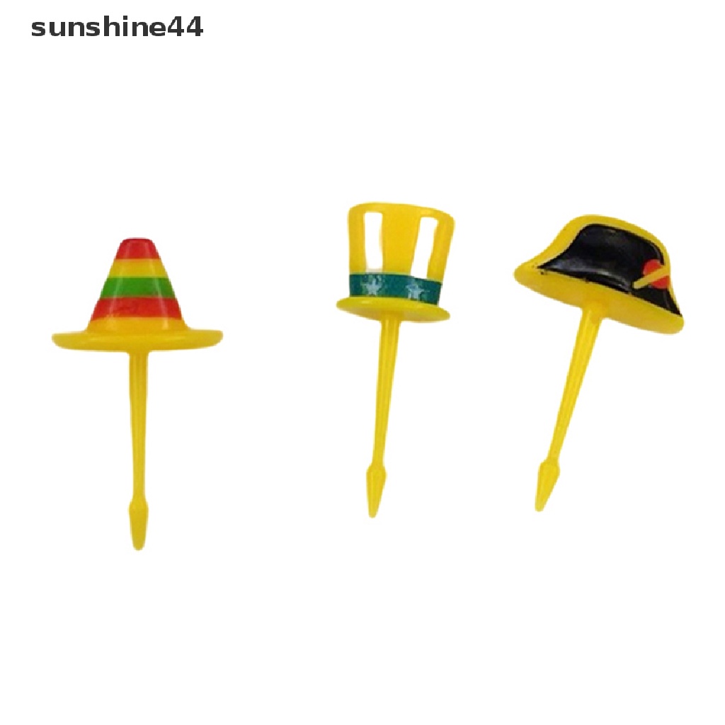 Sunshine 6Pcs Bento Sayur Balita Anak Garpu Buah Tusuk Gigi Topi Fruit Forks.