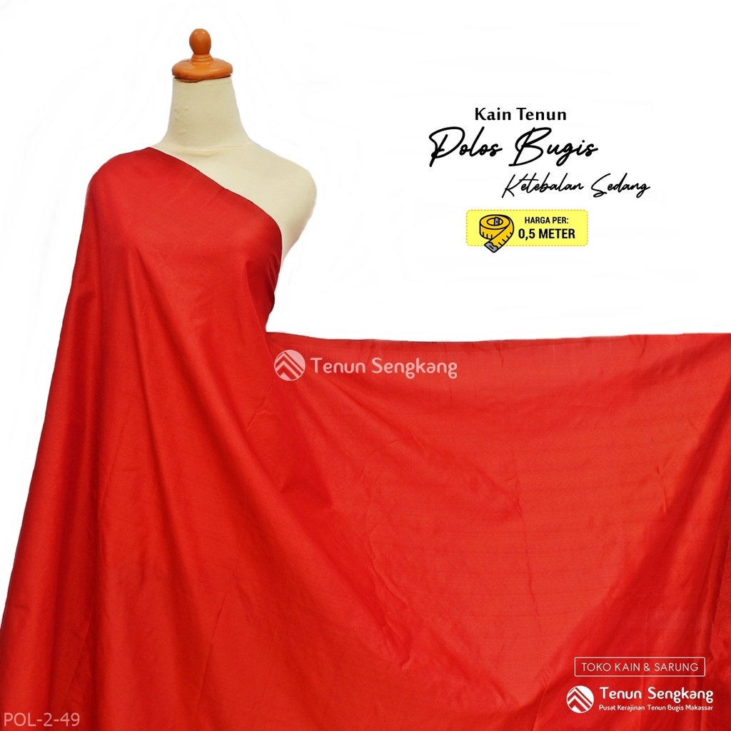 Kain Tenun Polos Ketebalan Sedang Bahan Viscose Rayon Sutra Bugis Makassar Merah Tua - Tenun Sengkan