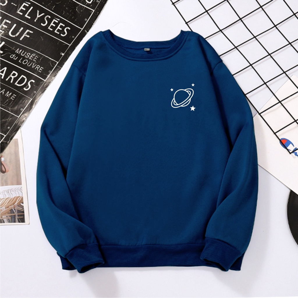 FenishaStore Sweater Crewneck Oversize Wanita Planet Uranus Size M-L-XL-XXL Bisa Bayar Ditempat COD