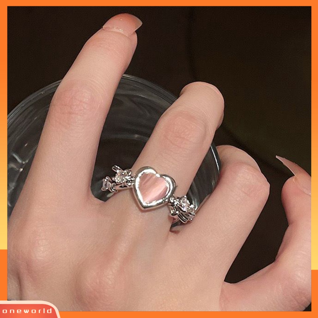 [ONWL] Wanita Cincin Manis Hias Berlian Imitasi Aksesori Perhiasan Ujung Terbuka Imitasi Opal Cinta Hati Jari Telunjuk Cincin Hadiah Valentine