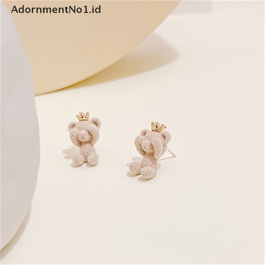 [AdornmentNo1] Lucu Flocking Plush Bear Stud Earrings Gadis Kawaii Hewan Anting Perhiasan Hadiah Pesta [ID]