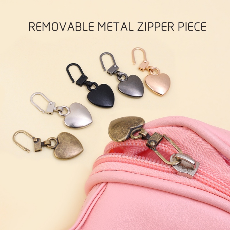 [Grosir] Detachable Replacement Metal Zipper Sliders Head Bags Pakaian Ritsleting Perbaikan Kit Bentuk Hati Penarik Ritsleting Aksesoris Jahit Rumah DIY Universal