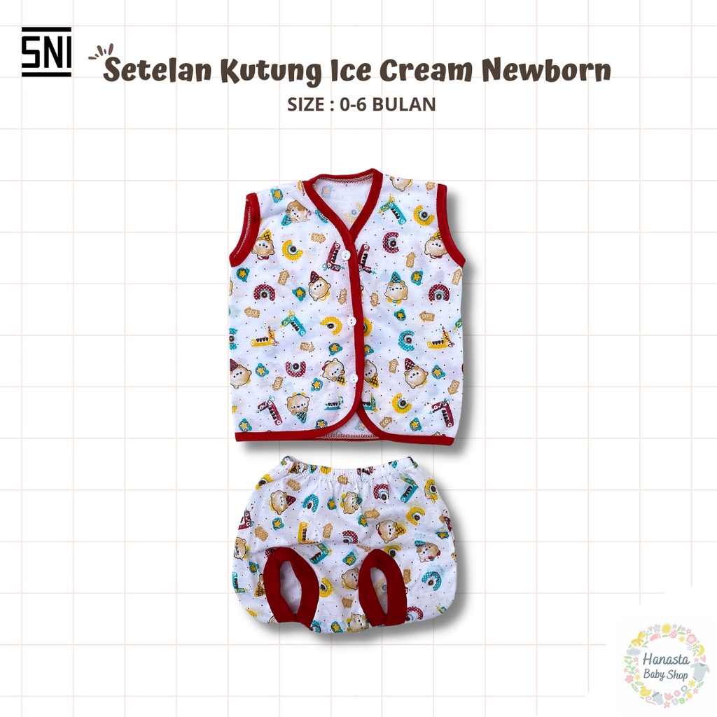 Baju Bayi Newborn Setelan Lengan Kutung Baru Lahir Katun Ice Cream 0-6 Bulan