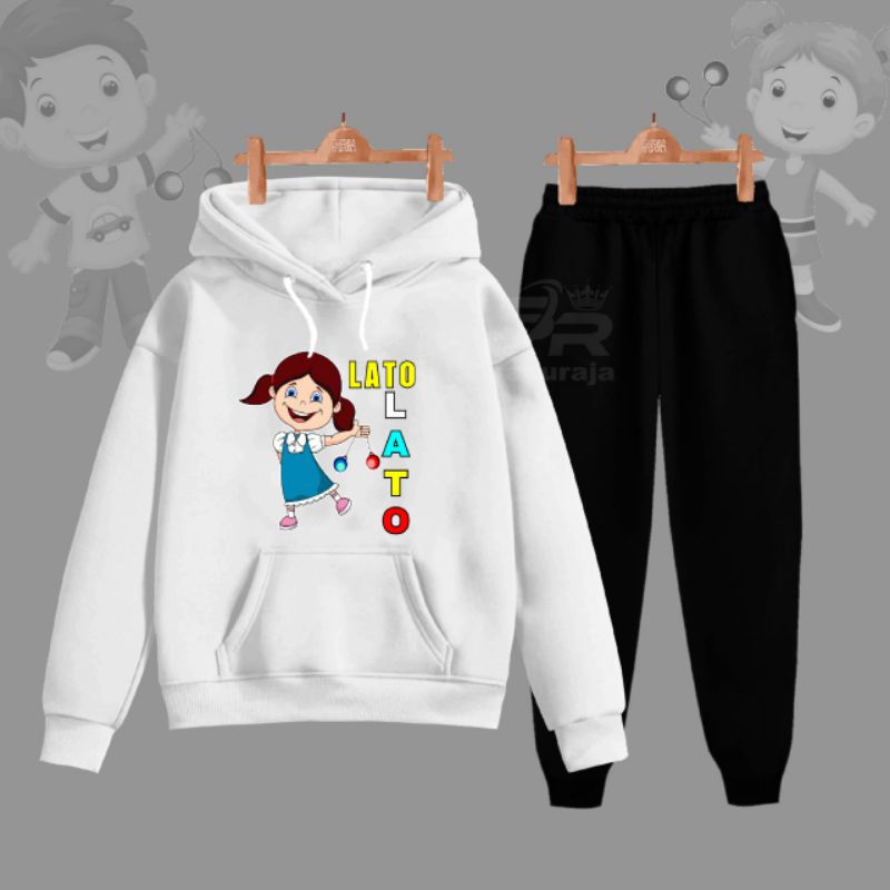 setelan hoodie anak perempuan gambar Lato lato/umur 3-16 tahun