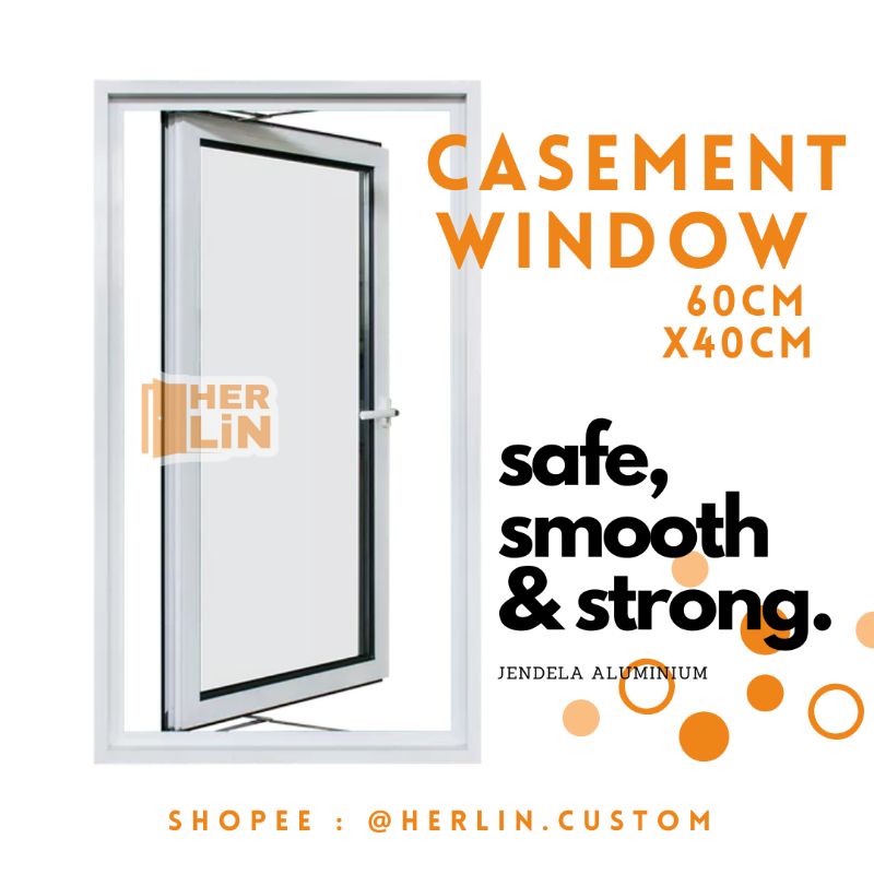 Jendela Casement Aluminium Kaca