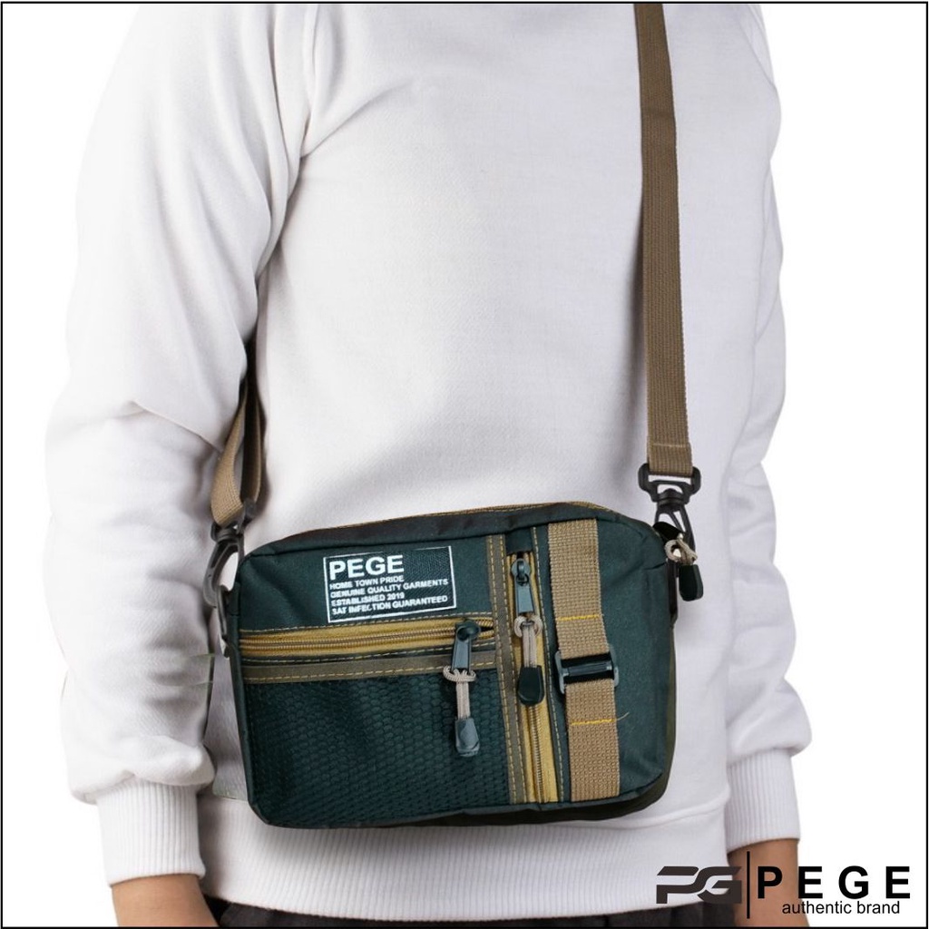 Tas Selempang PEGE Dosei Slingbag Pria Kombinasi Coklat Model kasual - PG 8955