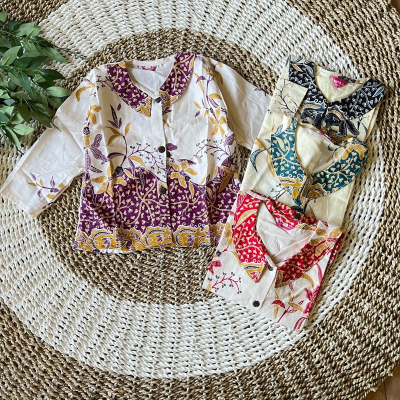Blus Batik Anak Lengan Panjang Anggrek Putih Merah Hijau Navy Toska Ungu Blus Batik Lengan Panjang