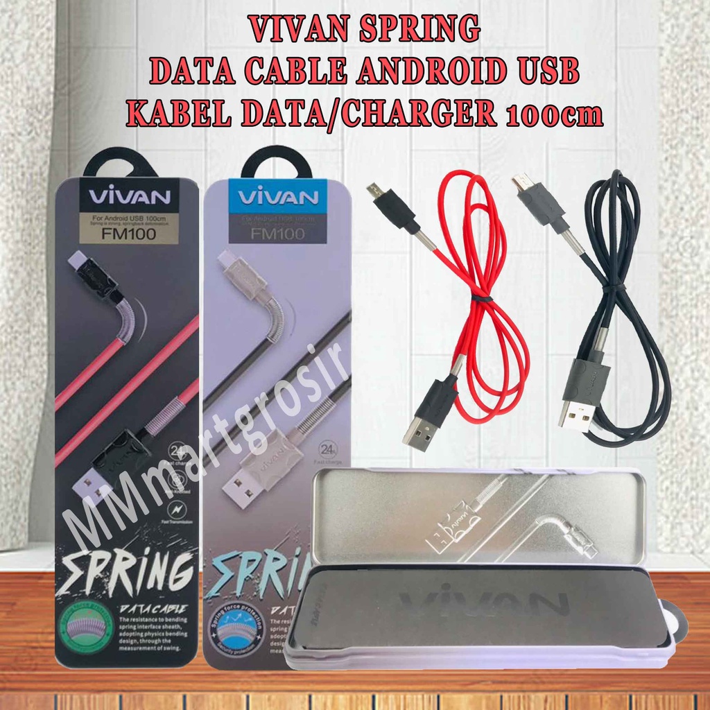 VIVAN Data Cable / Kabel Data Spring / Charger For Android USB / FM100cm