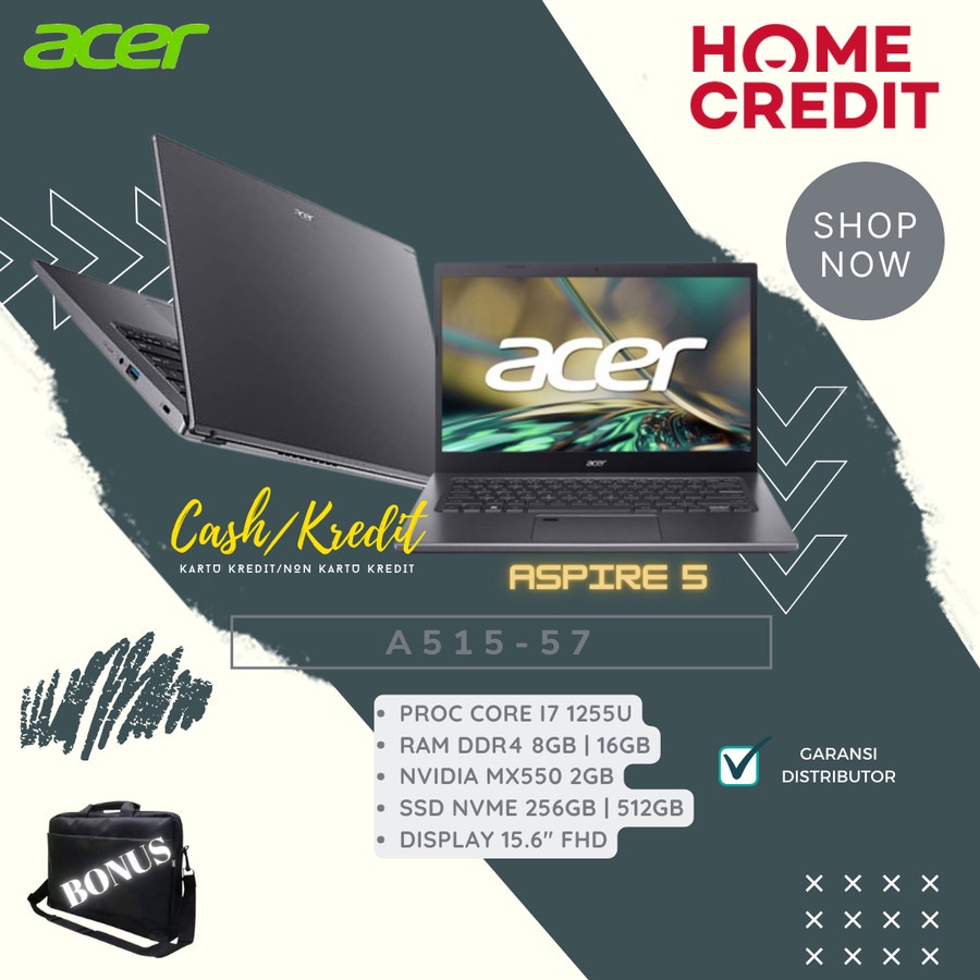 LAPTOP ACER ASPIRE 5 A515-57G CORE I7 1255U/16GB/512GB/MX550 2GB/15.6” - 8GB / 16gb