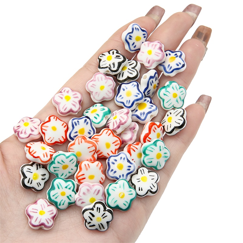 2pcs Hand-Paint 15mm Keramik Porselen Motif Bunga Manik-Manik Pesona Untuk Kalung Anting Gelang DIY Kerajinan Membuat Perhiasan Aksesoris