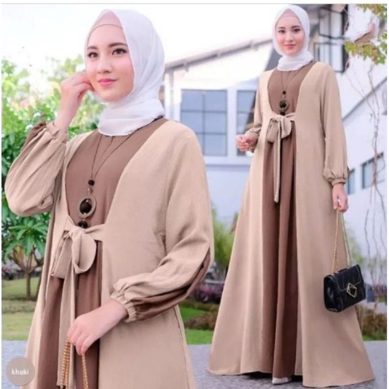 Isyana Dress Gamis Wanita Dewasa Model Terbaru Baju Kekinian Bahan Crinkle Airflow Premium
