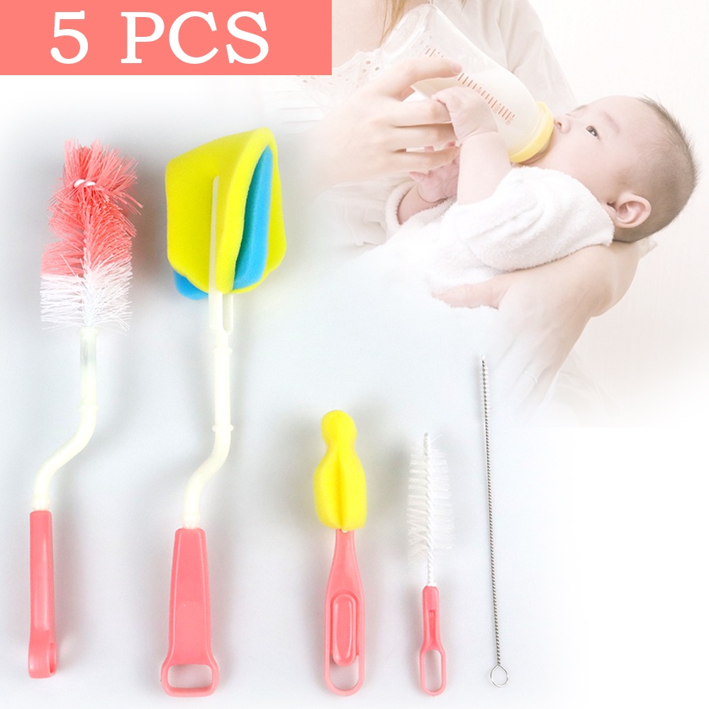 Peralatan Set Pembersih Botol Dot Bayi Sebaguna 5 PCS Sikat Spons