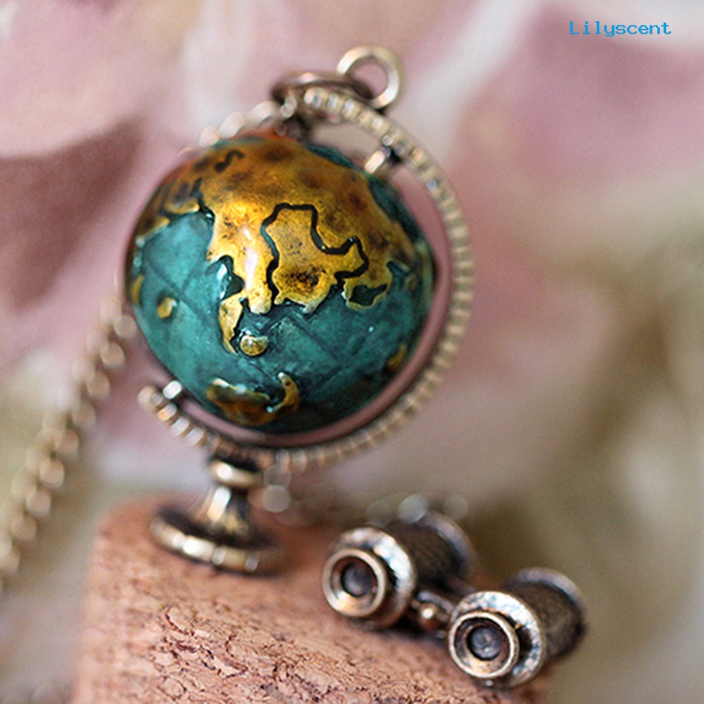 Ls Rantai Kalung Sweater Vintage Creative Alloy Rotatable Globe Teropong Untuk Wanita