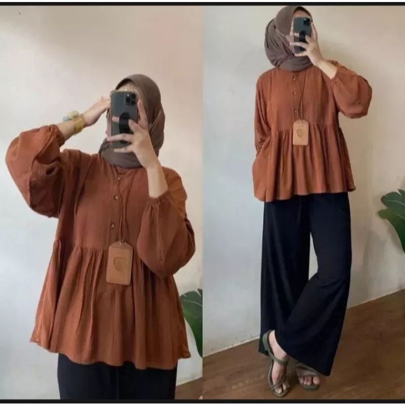 one set sania blous crinkle/setelan wanita terbaru/setelan busui jumbo