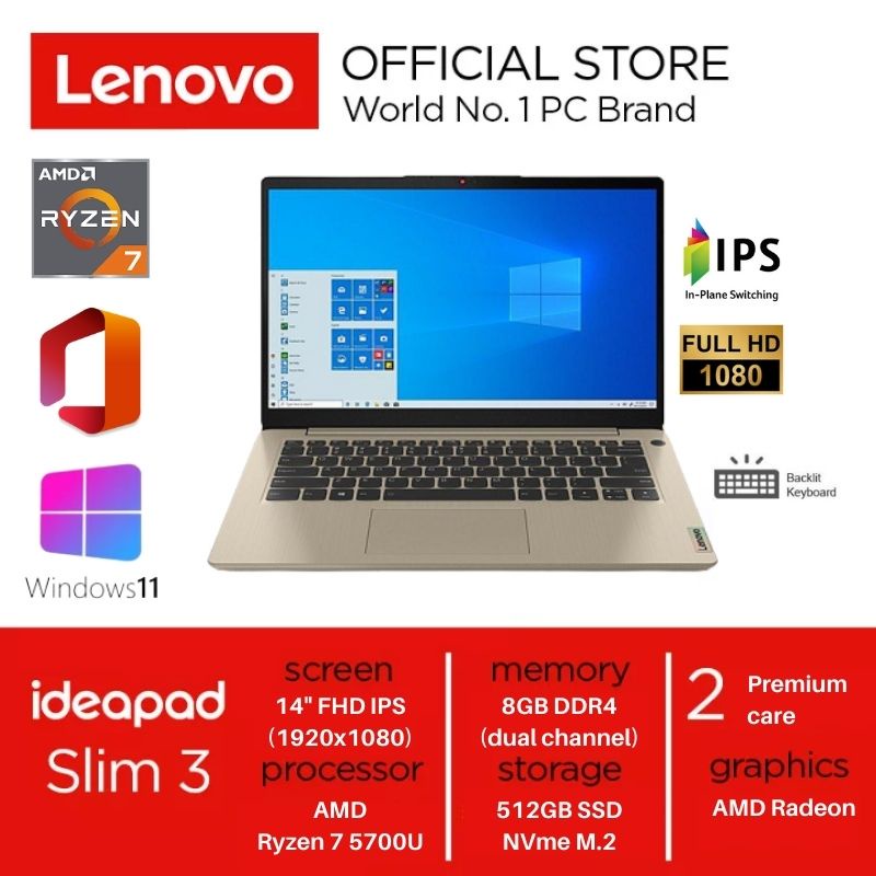 LENOVO Ideapad Slim 3i-14ALC6-HMID 14" FHD IPS/AMD Ryzen 7 5700U/8GB/512GB SSD/AMD Radeon/Win 11+Off