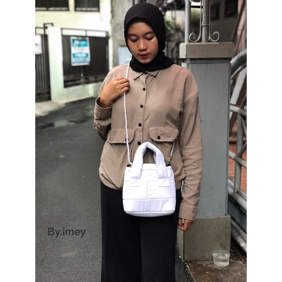 NIQABIS Tas Selempang Wanita Puffy Bag Strap Macrame dan Mutiara Slingbag Cewek Murah