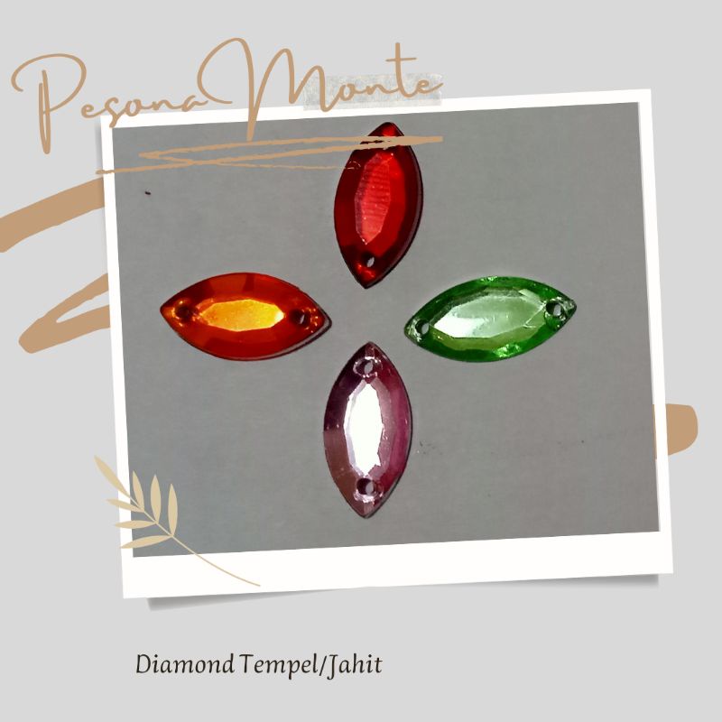 Payet Diamond tempel/jahit, diamond mata sipit, ukuran 6*12