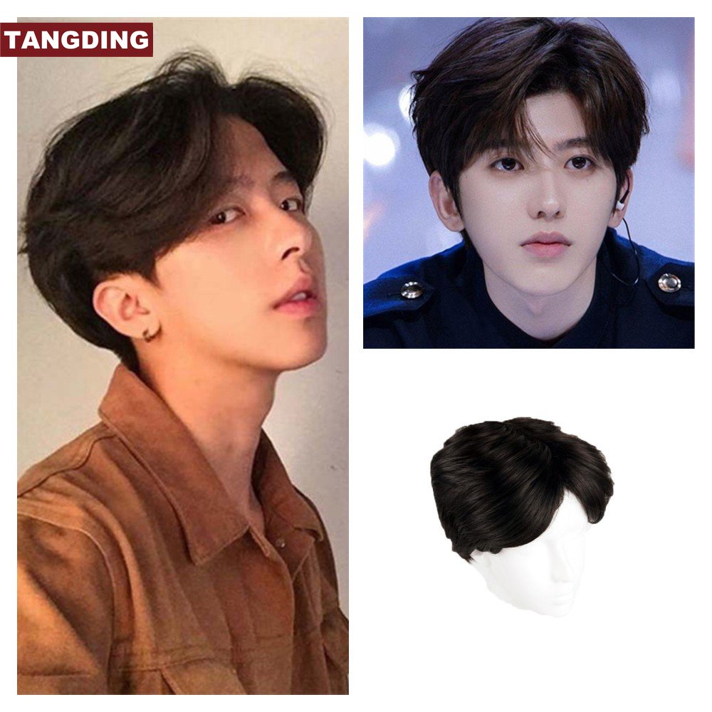 [COD Tangding] Wig Pria Korea Belah Tengah Rambut Pendek Pesta Cosplay Wig Alami Aksesoris Rambut