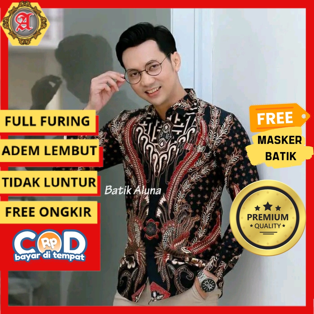 Baju Kemeja Batik Motif Slimfit SlimFit Pria Laki-laki Kerja Modern Lengan Panjang Pendek Cowok Musl