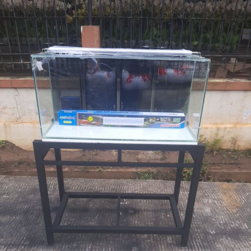 Aquarium 80x40x40 Filter Belakang Full Set & Rak Hollo