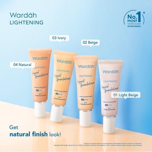 WARDAH Lightening Liquid Foundation Indonesia / 25ml Natural Matte Finish SPF 30 PA+++ 12H Longlasting 12 Hours / Cerah Tahan Lama Coverage / Light Beige Ivory Natural / Cosmetic Makeup Face Make Up / Compact Loose Powder BB Cream Concealer Bedak / Series