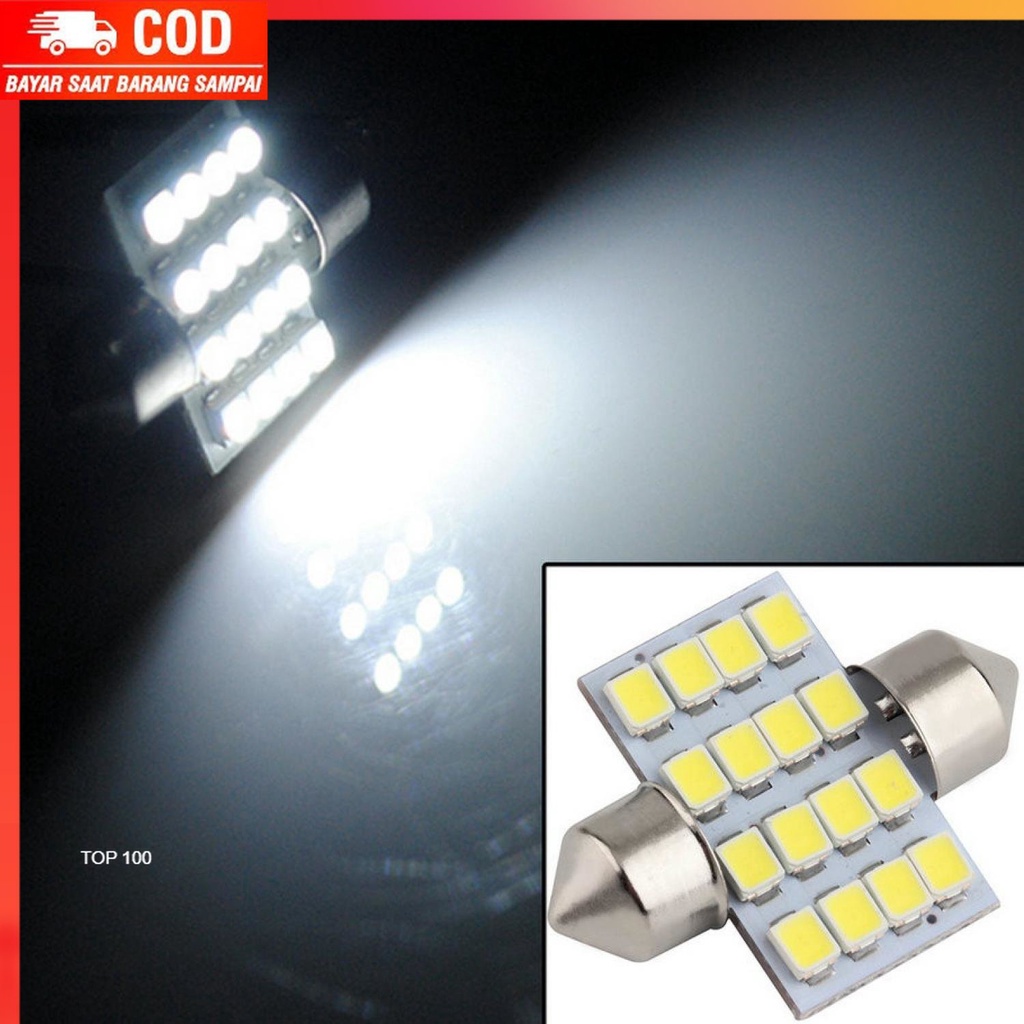 ( 100% BARANG ORI ) Lukstar Lampu Mobil LED Super White 31mm Festoon 16 SMD 1210 2 PCS