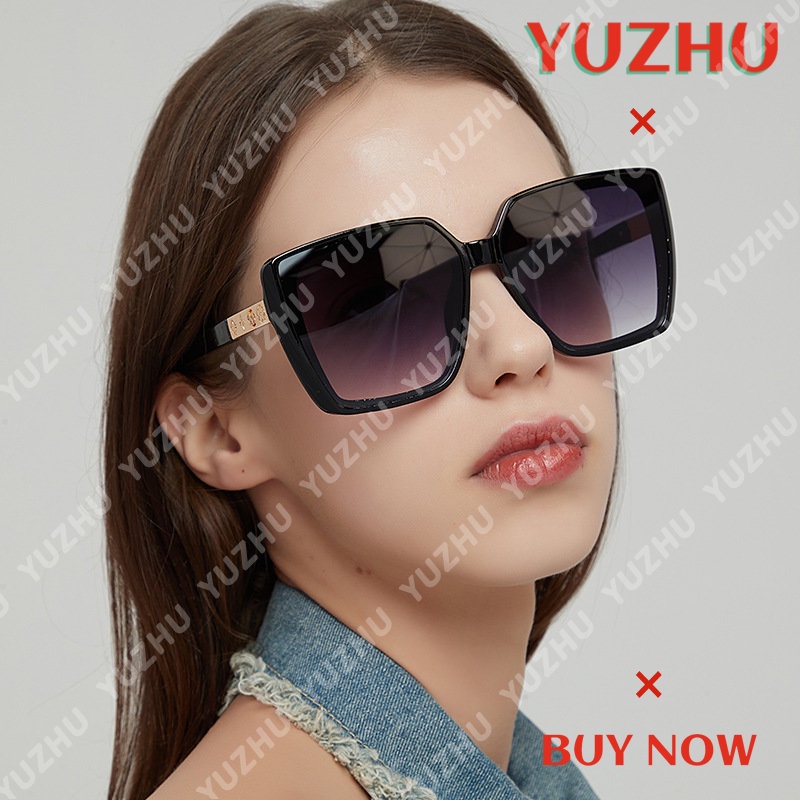 (YUZHU) Sederhana Fashion Oversized Square Frame Kacamata Hitam Wanita Vintage Fashion Colorful Kerai Sunglasses Women