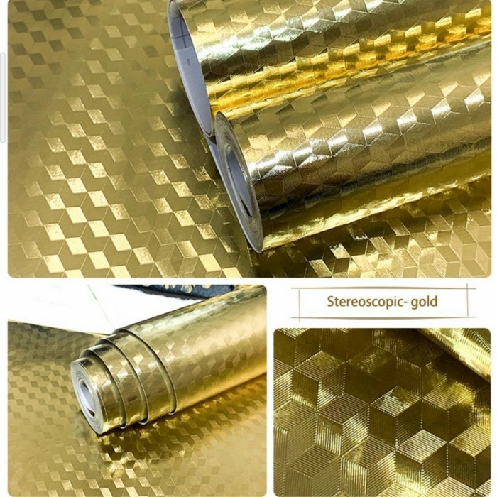 Wallpaper Sticker Dapur & Kamar Mandi Murah Alumunium Foil Gold