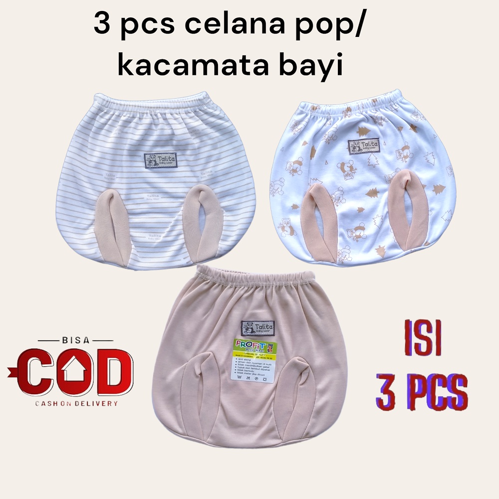 3 Pcs Celana Pop Bayi Newborn/3 Pcs Celana Kacamata Bayi Baru Lahir Seri Warna