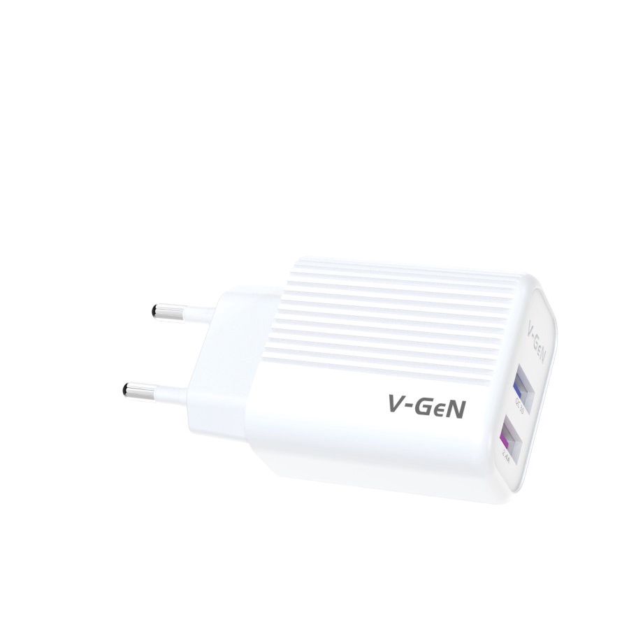 Adaptor Charger V-GeN VTC2-23 Fast Charging QC3.0 Dual Port USB 30W