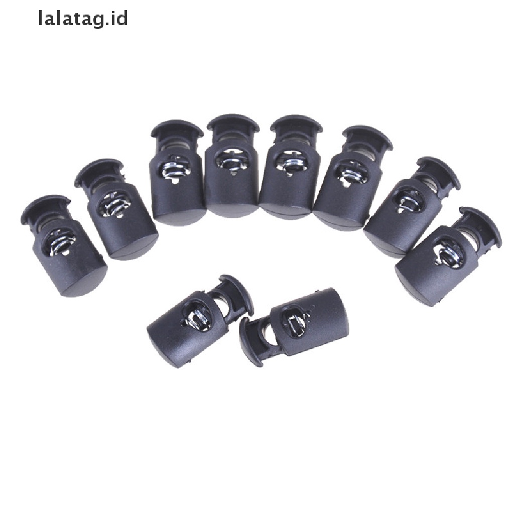 [lalatag] 10pcs/set Kunci Kabel Toggle Spring Clasp Stop Single Hole String Cord Plastik Hitam [ID]