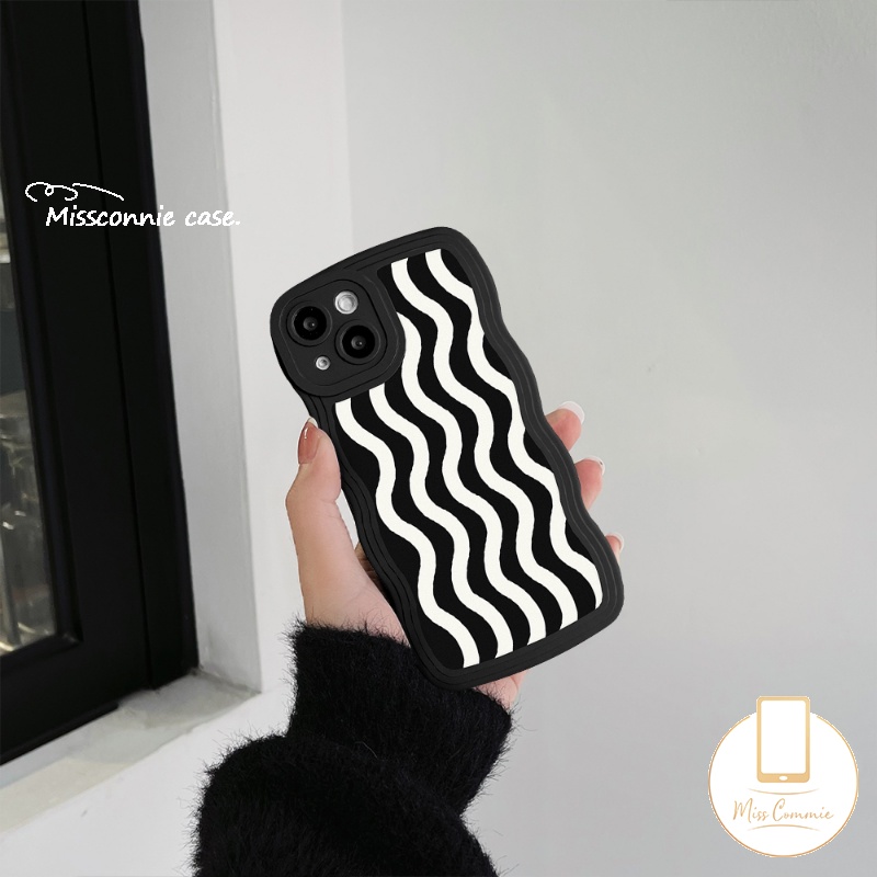 Redmi 12C 910 9A 9T 10A 10C 9C NFC A1+A1 Note10 10Pro 11Pro+9 8 11 9Pro Note 9s 10s 11s PO CO M3 X3 NFC Pro Mi 11T Pro Fashion Hitam Putih Motif Gelombang Air Case Tepi Bergelombang Lembut