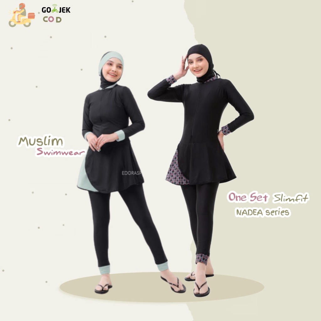 Baju Setelan Renang Wanita Muslim Muslimah Hijab Slimfit Edorasport Lengan Panjang Lycra Nadea