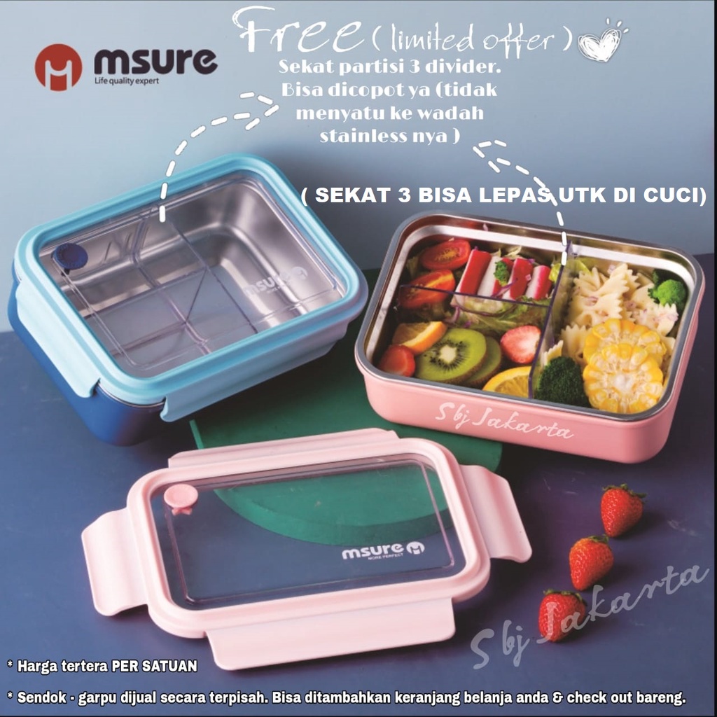 Kotak makan Msure Lunch Box Tempat makan 304 Stainless Steel BPA FREE Kapasitas 1100ml