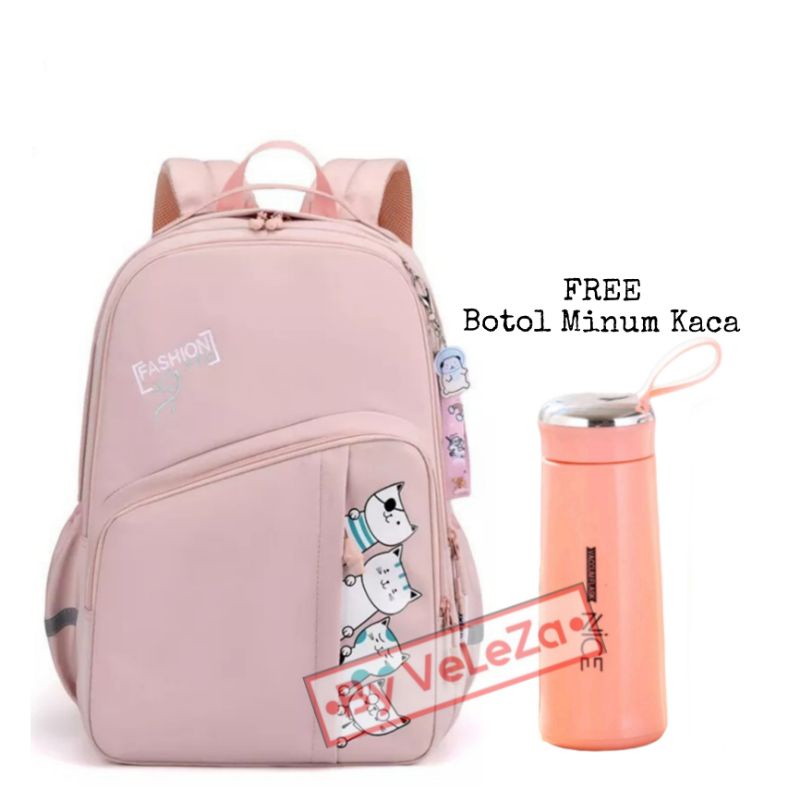 Tas Ransel Anak Remaja Motif Kucing Besti gratis botol minum