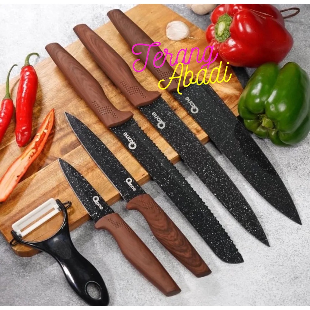 Pisau Set Oxone OX 605-T Oxone Black Marble Pisau Dapur Knife Set isi 6 Pisau Dapur Debm