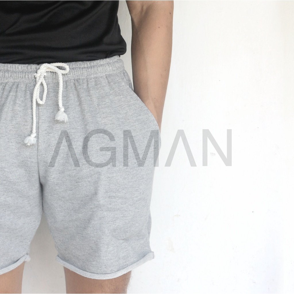 AGMAN Sweatpants Unfinished Celana Pendek Pria Babyterry Polos Tebal Lembut Keren