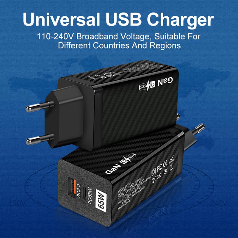 Charger USB 65W GaN Type C PD Fast Charging QC 3.0 4.0 Adaptor Telepon Portable Untuk IPhone 12 Pro Max Macbook Laptop Smartphone