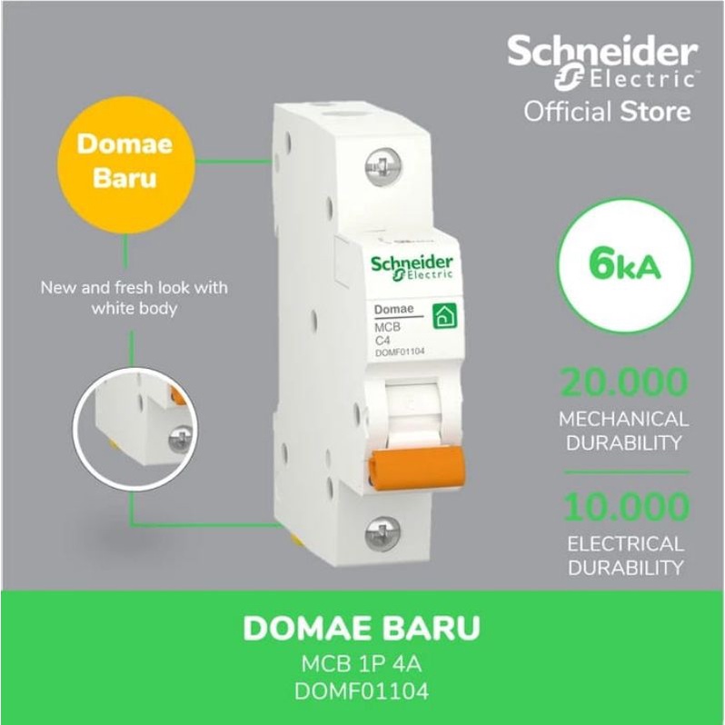 Schneider Electric NEW DOMAE MCB 4A 1P DOMF01104 / MCB Schneider Original