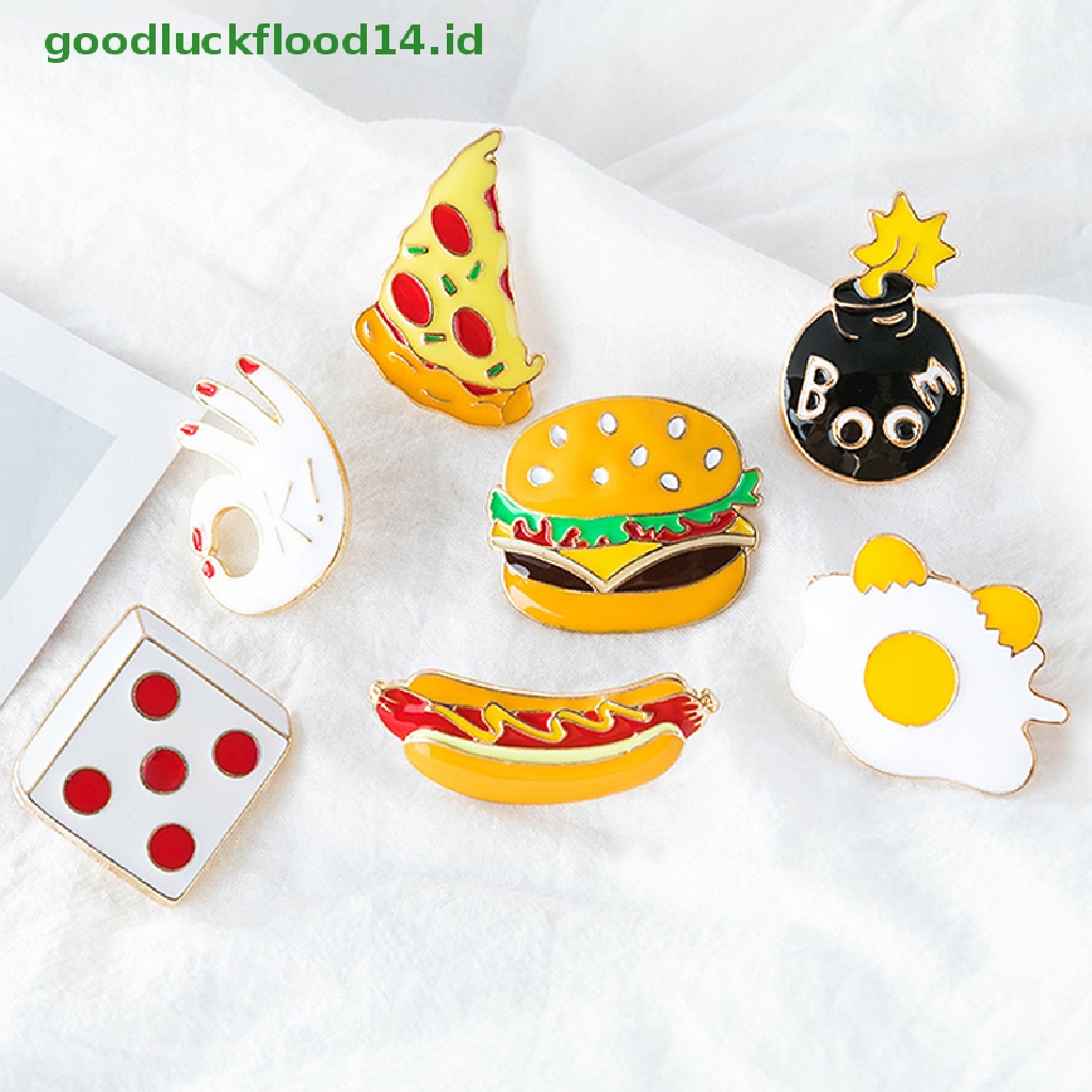 [GOOGFOUR] Bros Enamel Pin French fries Telur Burger Pizza icon badge Jaket Ransel [TOP]