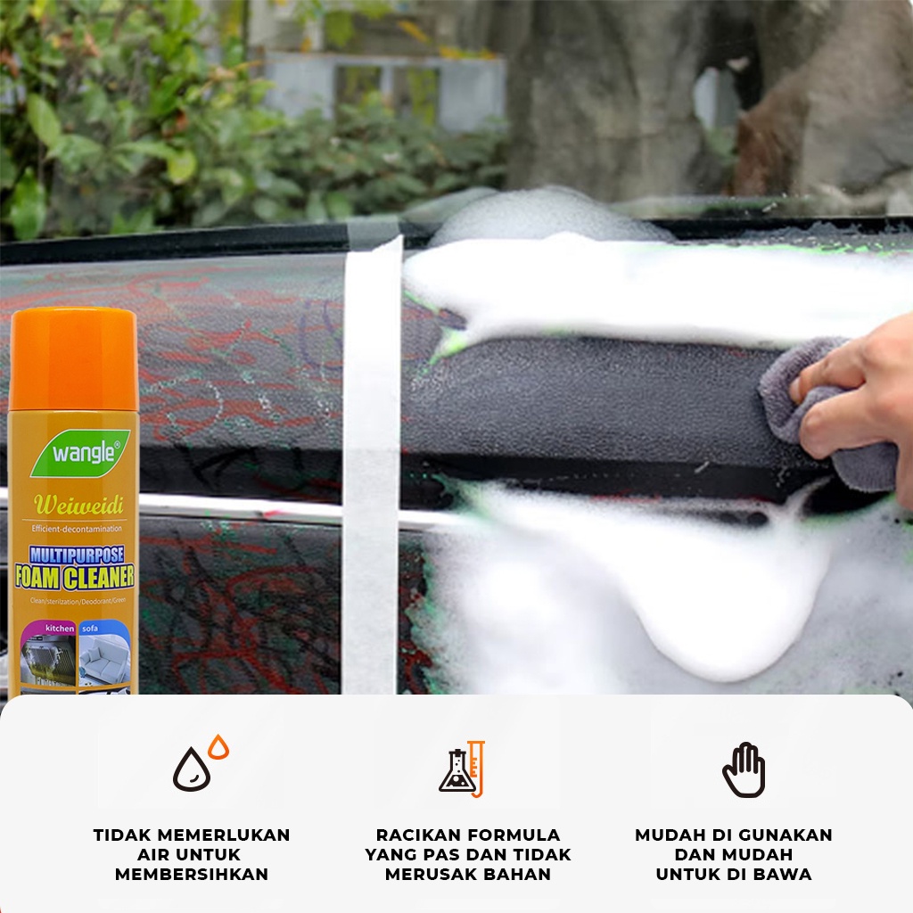 Spray Pembersih Multifungsi Wangle Cleaner Foam Multipurpose Semprotan Busa Penghilang Noda Minyak Debu Di Kursi Sofa Karpet Sepatu Interior Mobil Lainnya  Anti Ribet | GROSIRXPRESS