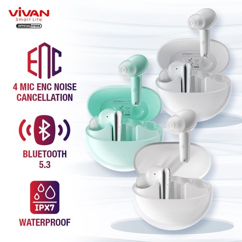 VIVAN Earphones Headset TWS Life 200NC Bluetooth 5.3 Waterproof IPX7 4 - Biru