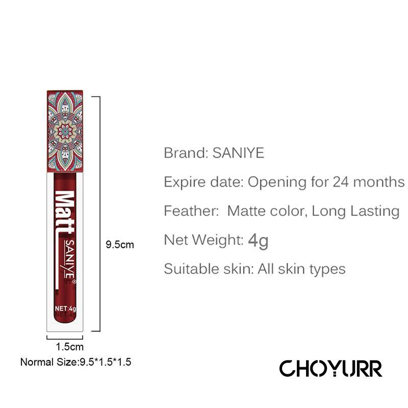 【COD】SANIYE Fashion Girls Matte Lip Gloss Liquid Lip Tint Matte Lipcream Tahan Air Lipstik Waterproof-CH