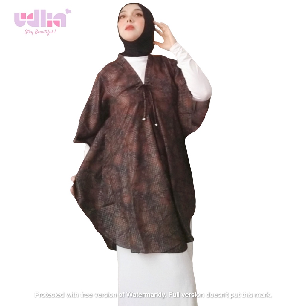 Udlia Tunik Kaftan Bunga Emboss Hitam