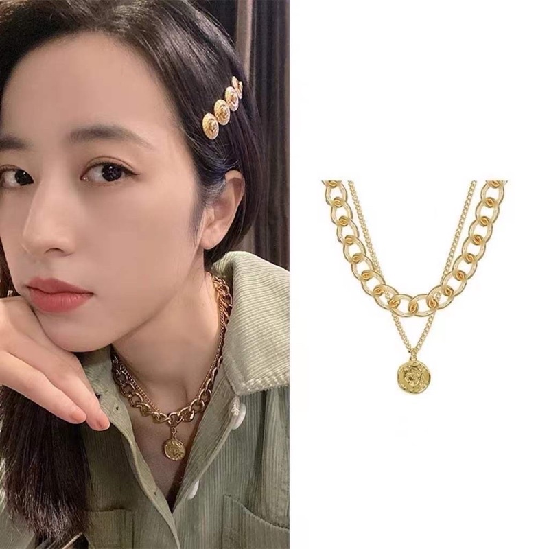 kalung rantai koin 2 layer / kalung chain gold korea
