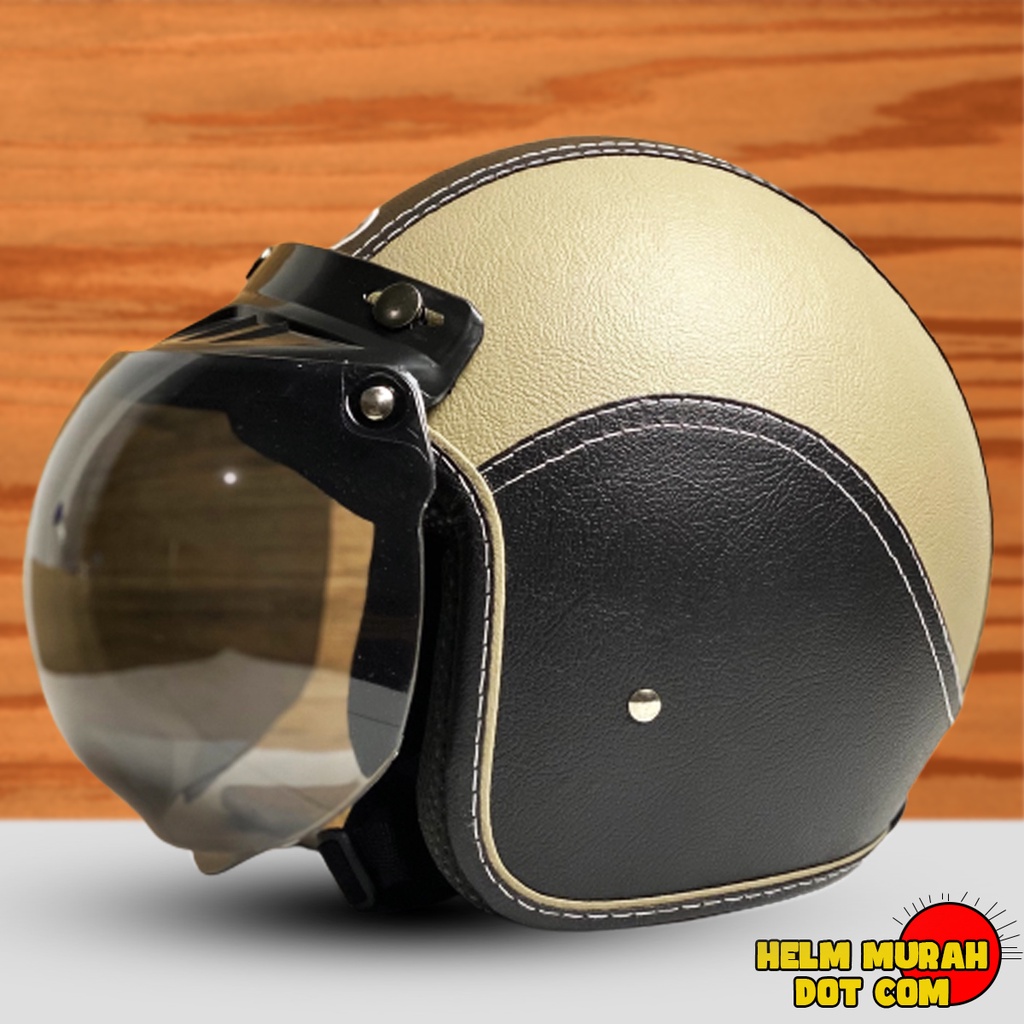 Helm Bogo Kulit / Helm Pria Dan Wanita Dewasa Kaca Datar Hitam Kaca Cembung Bening COD