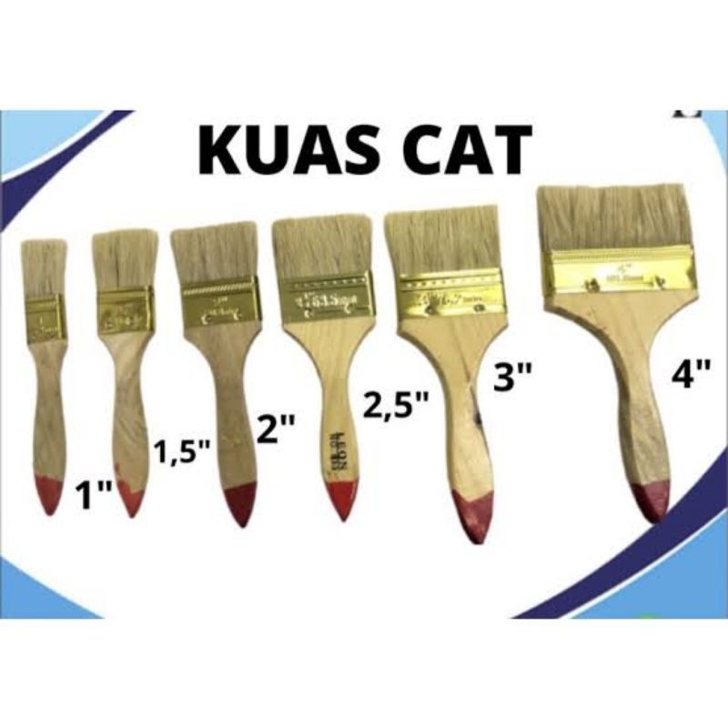 Kuas Cat SATUAN Gagang Kayu Ukuran 1&quot; /1.5&quot;/ 2&quot;/ 2.5&quot;/ 3&quot;/ 4&quot;