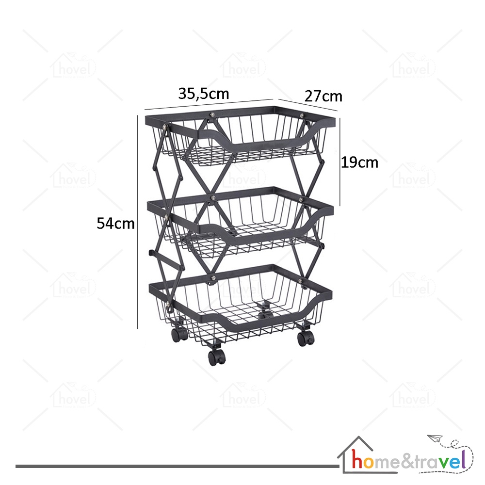 HOVELSHOP Rak Keranjang Sayur Dapur Buah Kitchen Rack Troli Lipat 3 4 Susun Portable Serbaguna