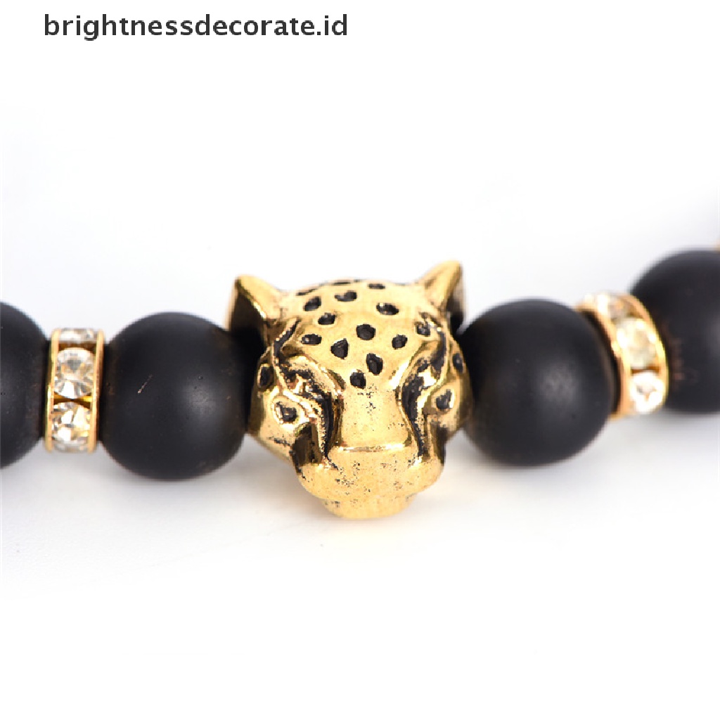 [Birth] Pria Gelang Manik-Manik Batu Alam Leopard Kepala Handmade Bangle Bracelet Jewelry [ID]